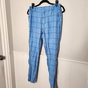 SUNDANCE Blue Windowpane Linen Iris Trousers